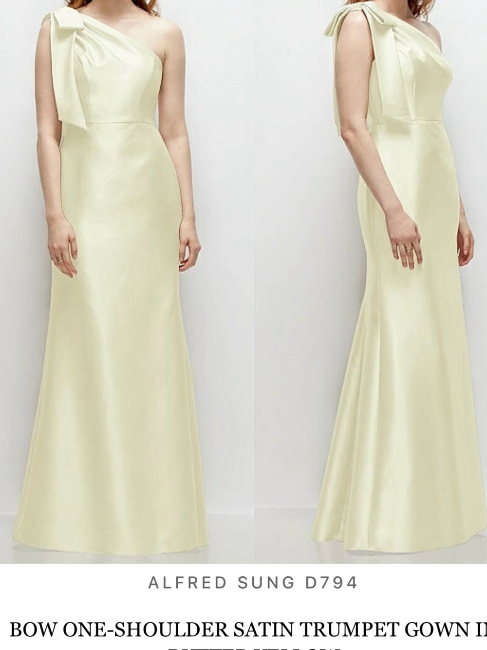 ALFRED SUNG D794 One-Shoulder Bow Satin Gown in Butter Yellow - Tags Still On